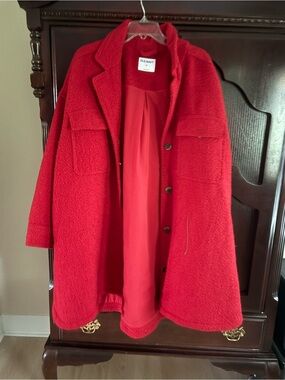 Old Navy Bright Red Bouclé Pea Coat with Front Pockets
